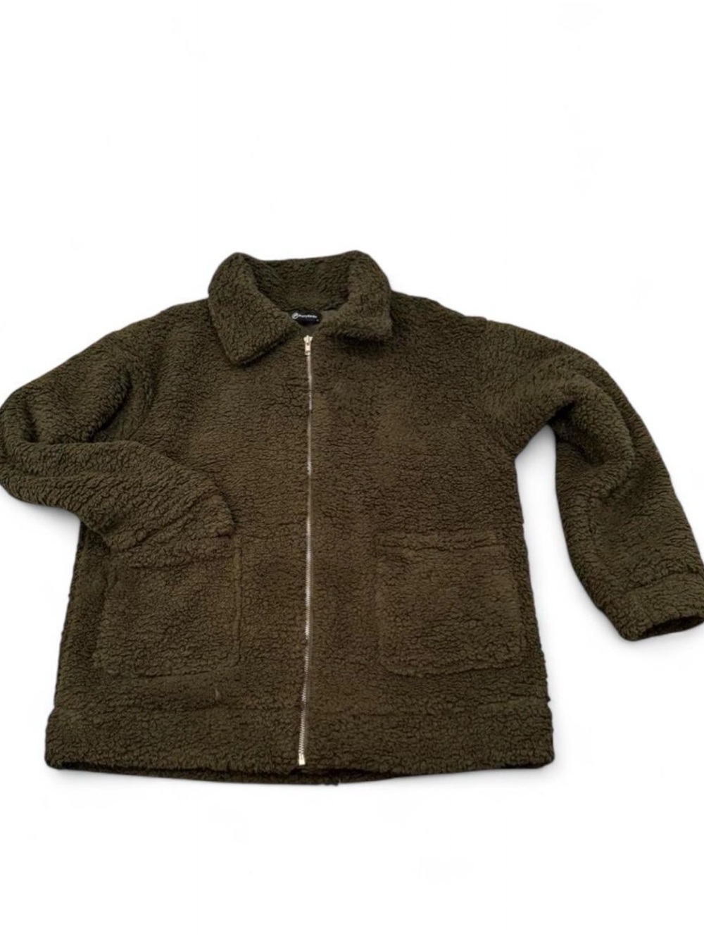 Olive green teddy sherpa zip up jacket 🤎